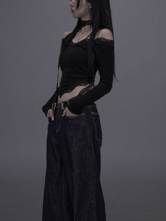 Lace V-Neck Top and Scarf Set