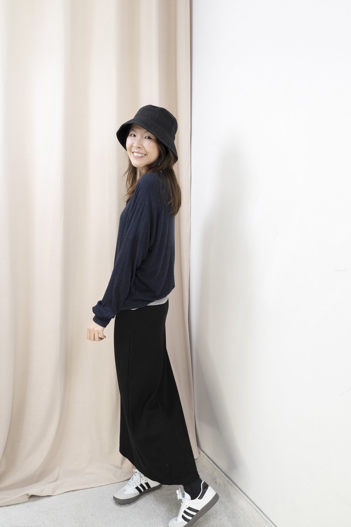 輕軟薄窩夫格紋半開胸上衣（藍色）