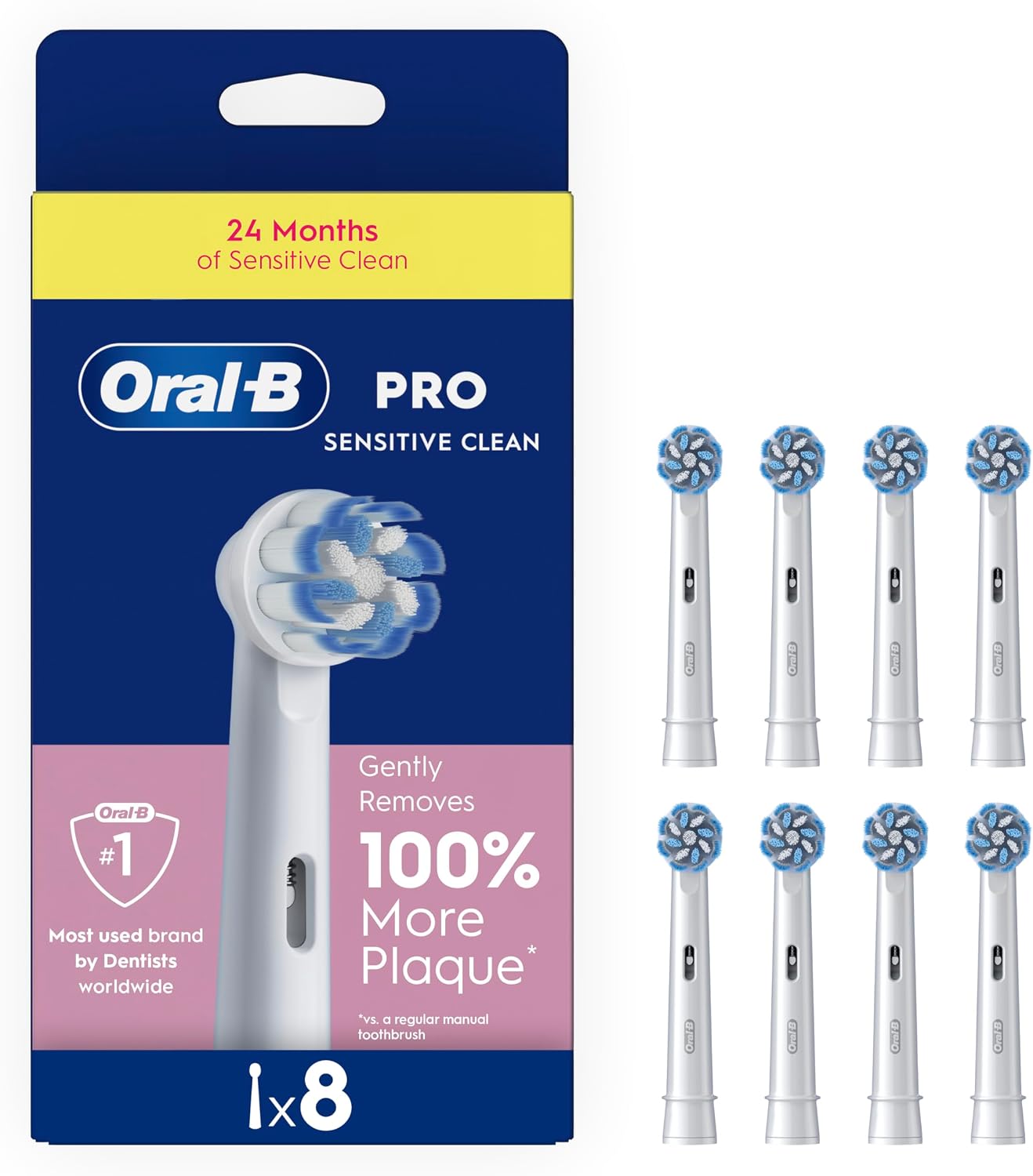 Oral B EB60 PRO 敏感 溫和清潔電動牙刷頭 8 件裝 白色 EB60X-8 Pro Sensitive Clean Electric Toothbrush Heads 8 Pack WHITE