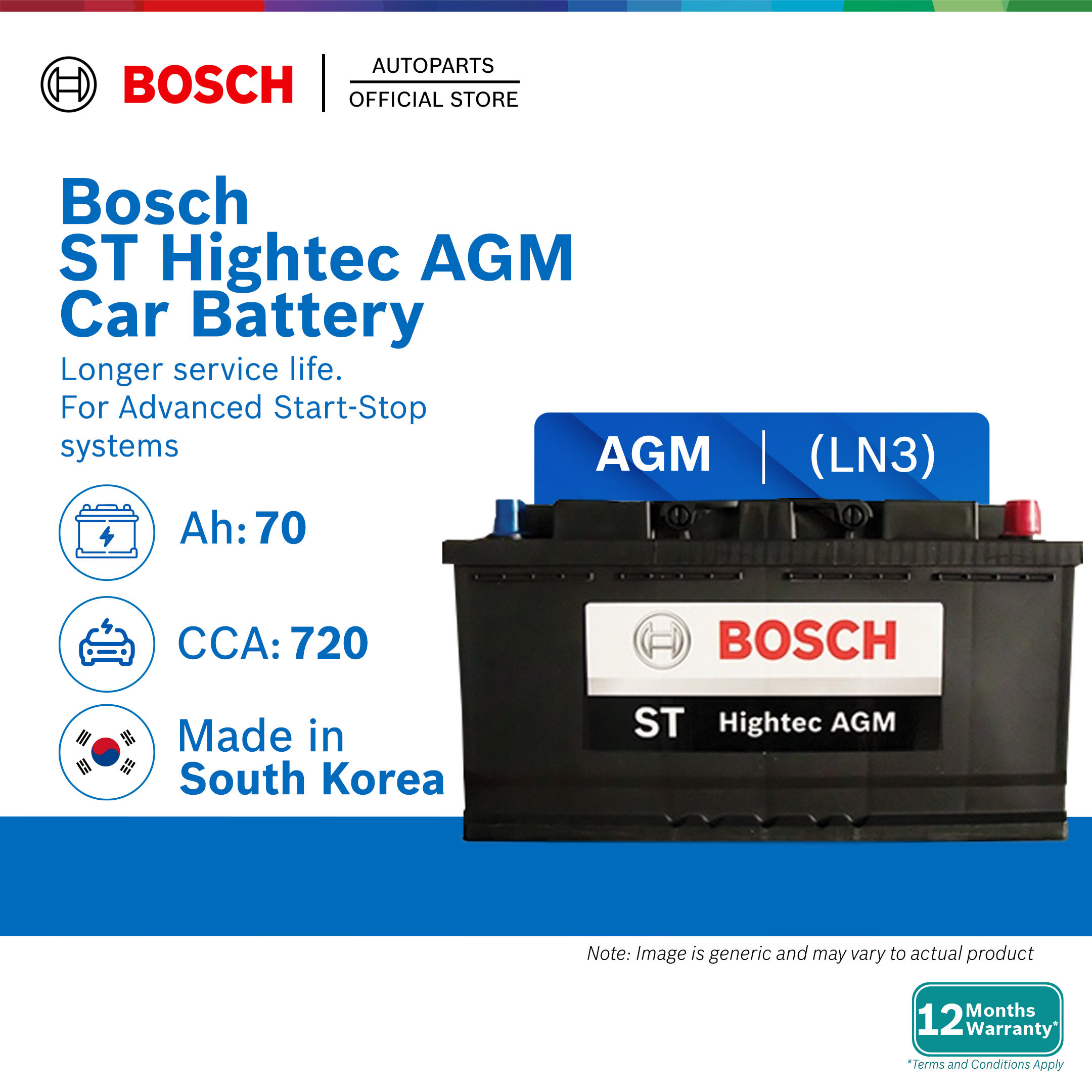 [DELIVERY ONLY] Bosch ST Hightec AGM LN3 DIN70 MF Car Battery (Made in South Korea - 12-month Warranty)