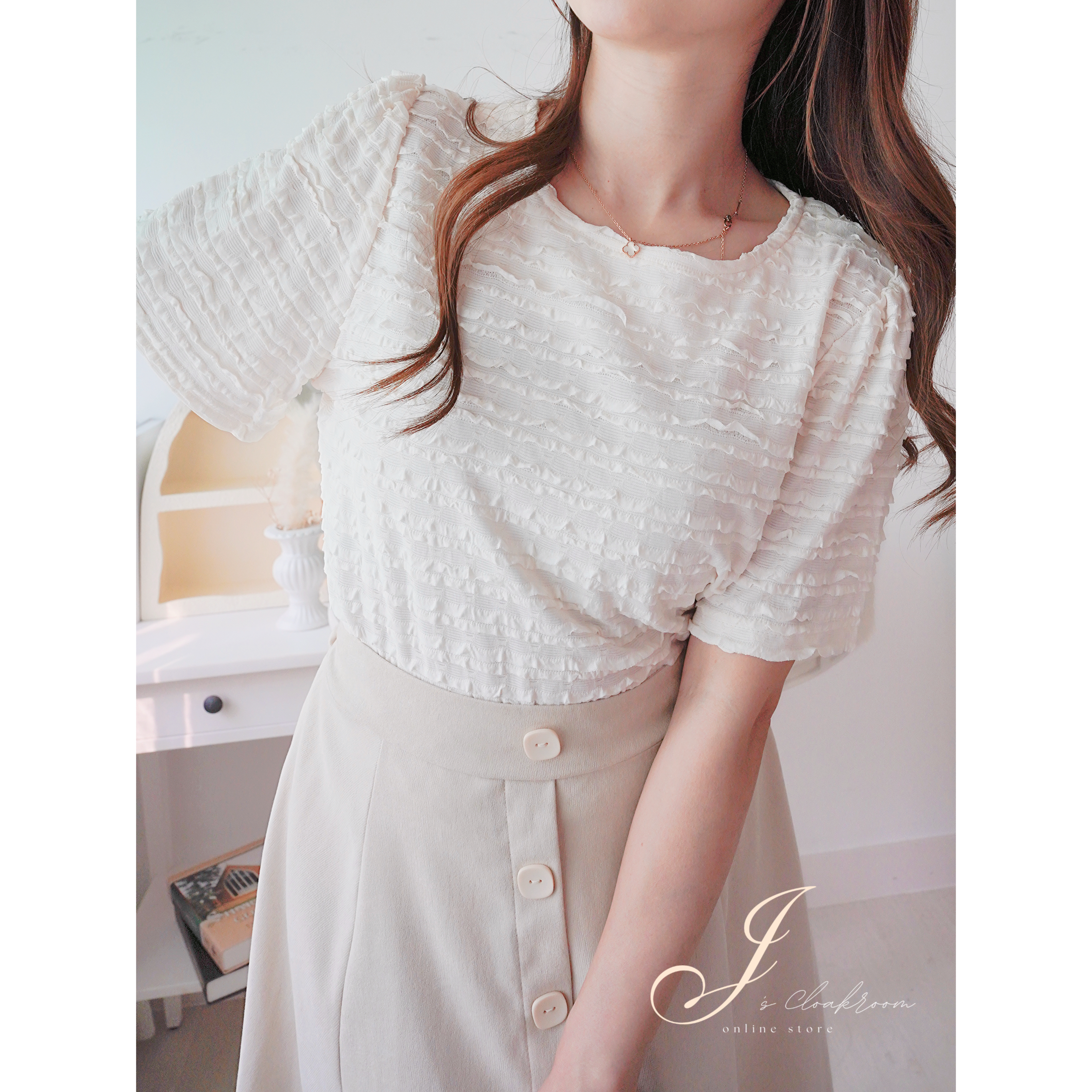 免燙馬卡龍浮雕紋Tee(KR)[粉藍色]367359