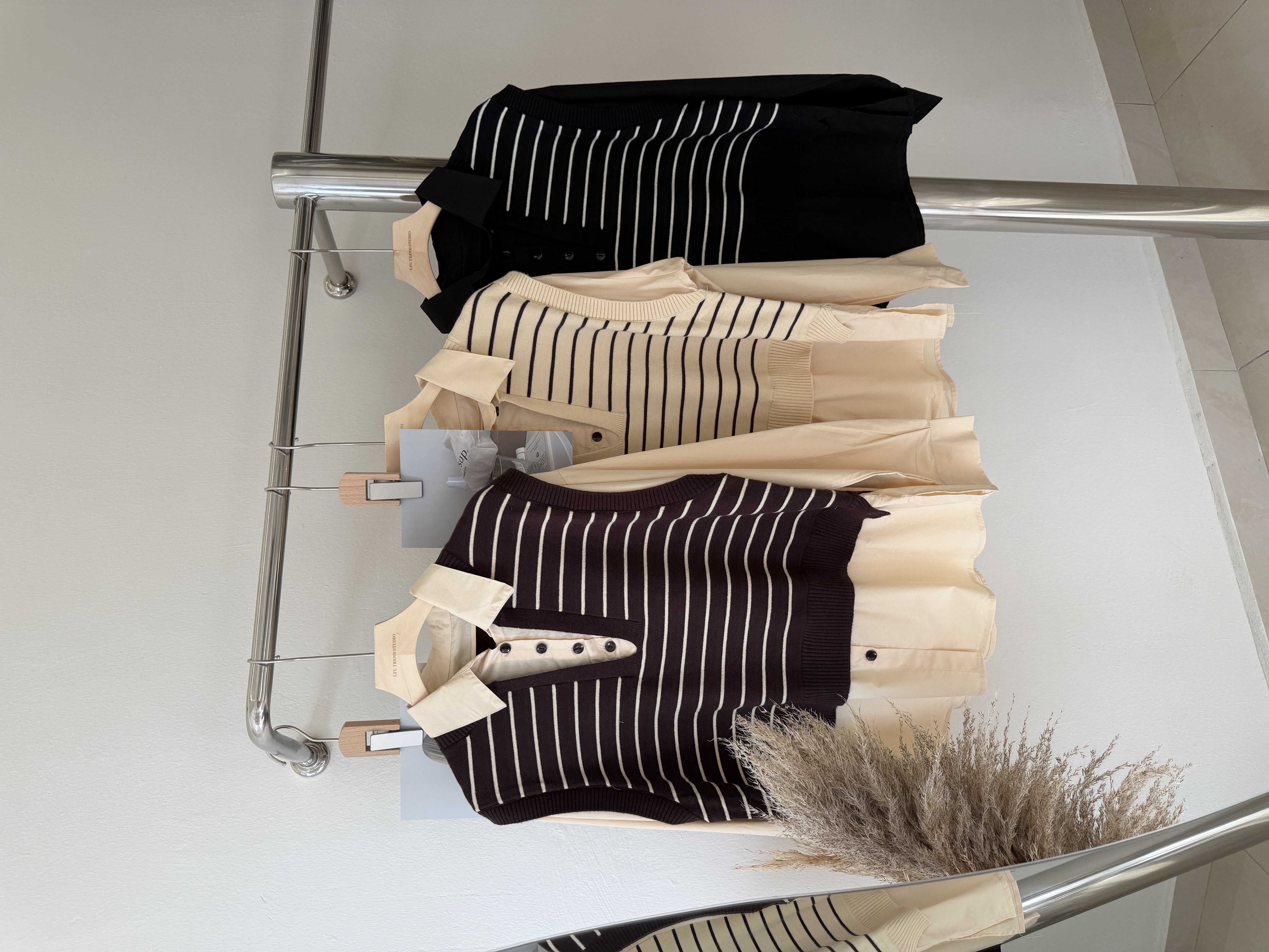 6543 韩系假两件条纹衬衫