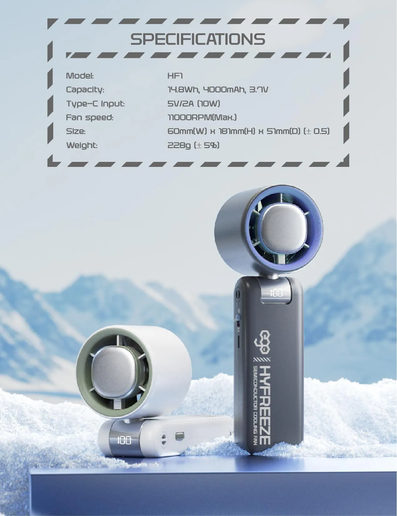 香港行貨 一年保養 ego - HyFreeze 半導體制冷風扇 冰敷手持高速風扇 18小時長氣 / 半導體制冷10度 / LED顯示 / 靜音 / 180度角度調較 HF1