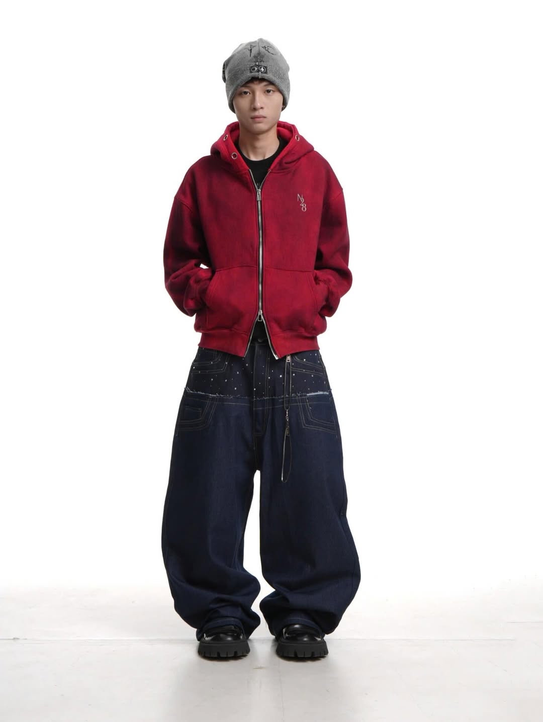 NOB WAX DIRT WHITE ZIP-UP HOODIE