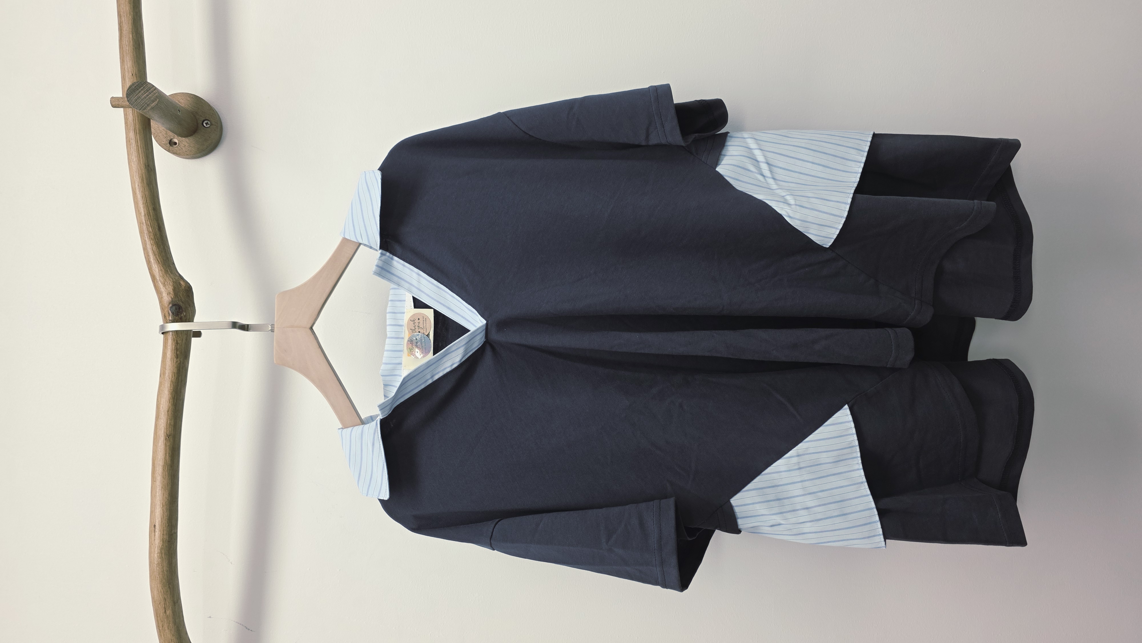 韓國深藍拼布背Ruffle Tee