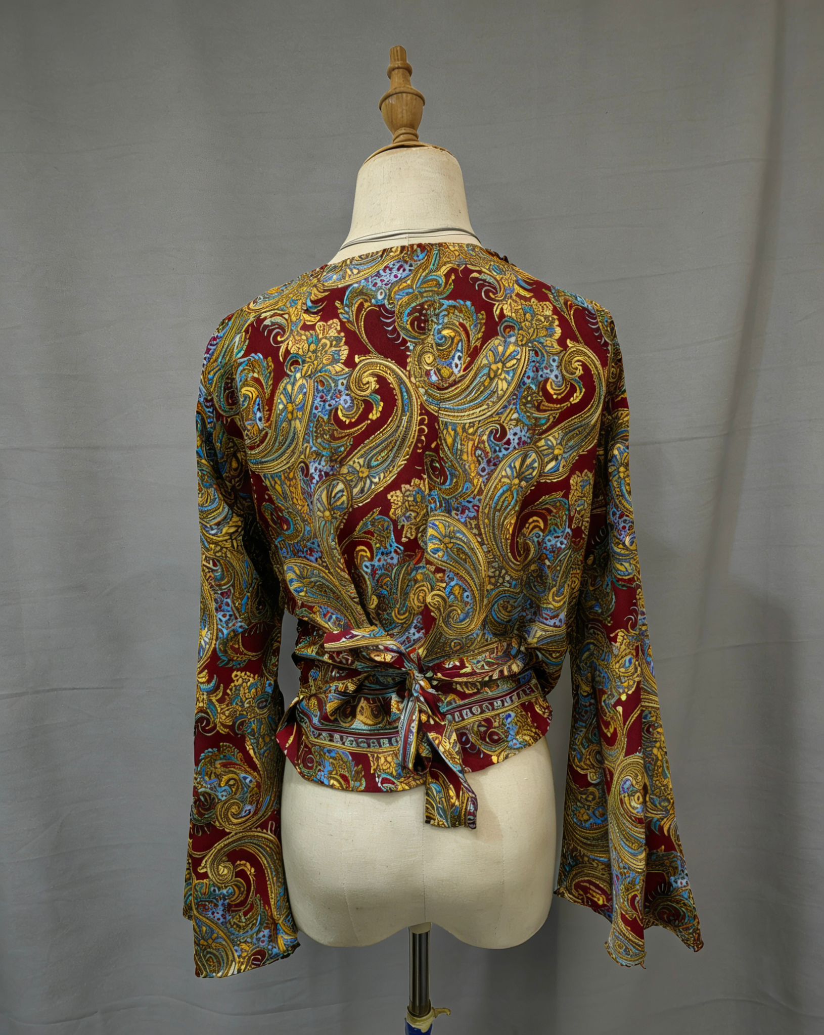 復古印花綁帶上衣