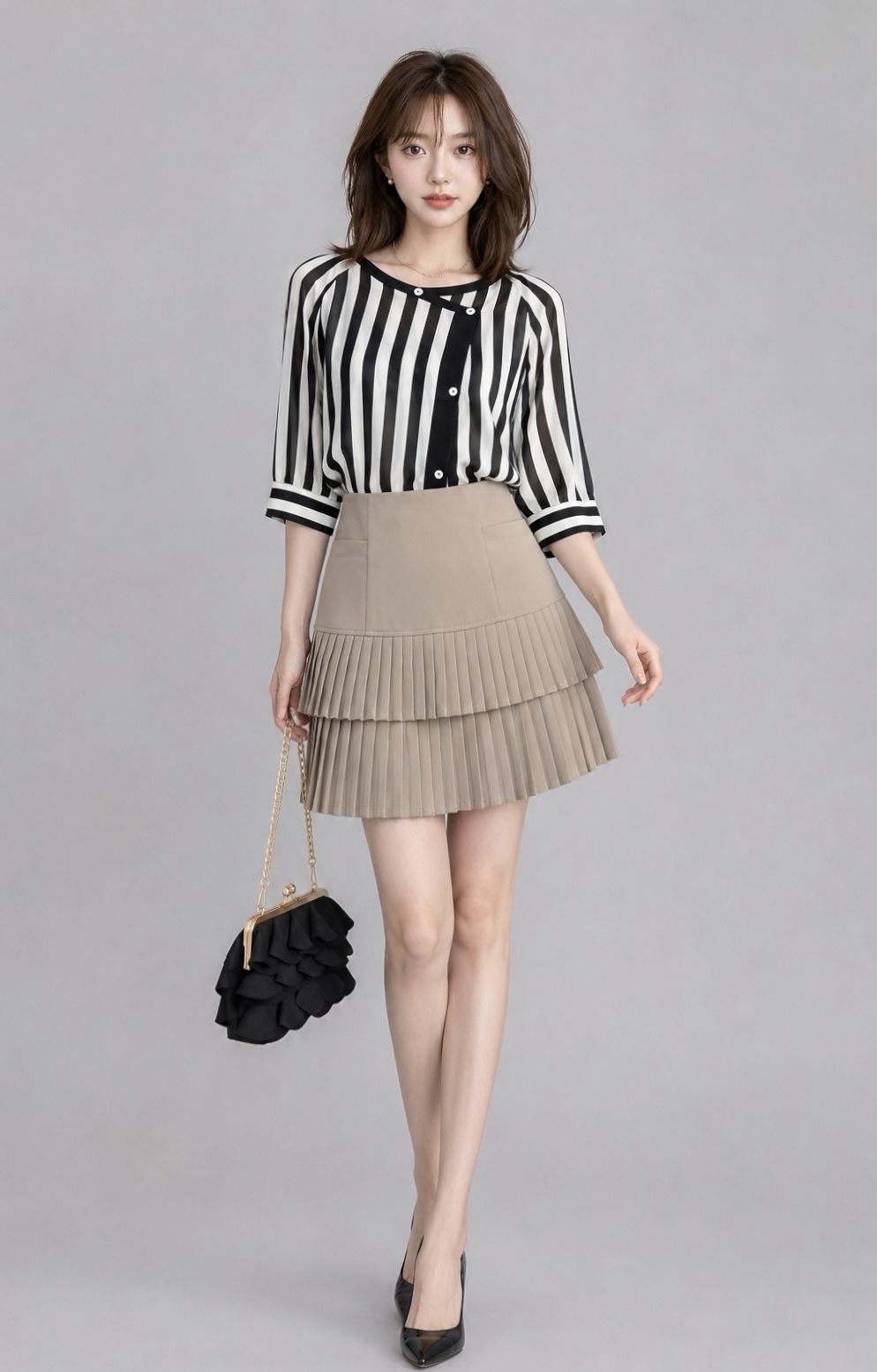 67673 Elise Double Pleated Mini Skirt