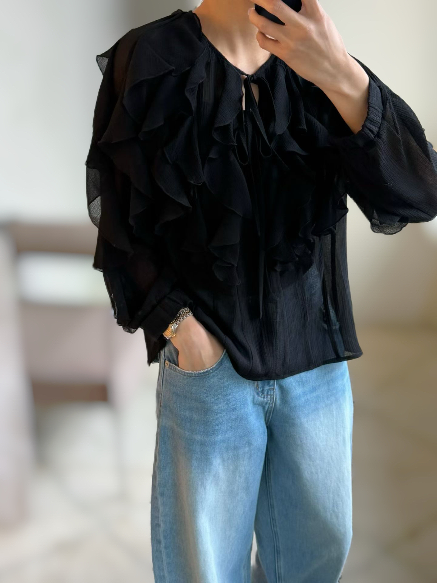 AMORA elegant ruffles blouse