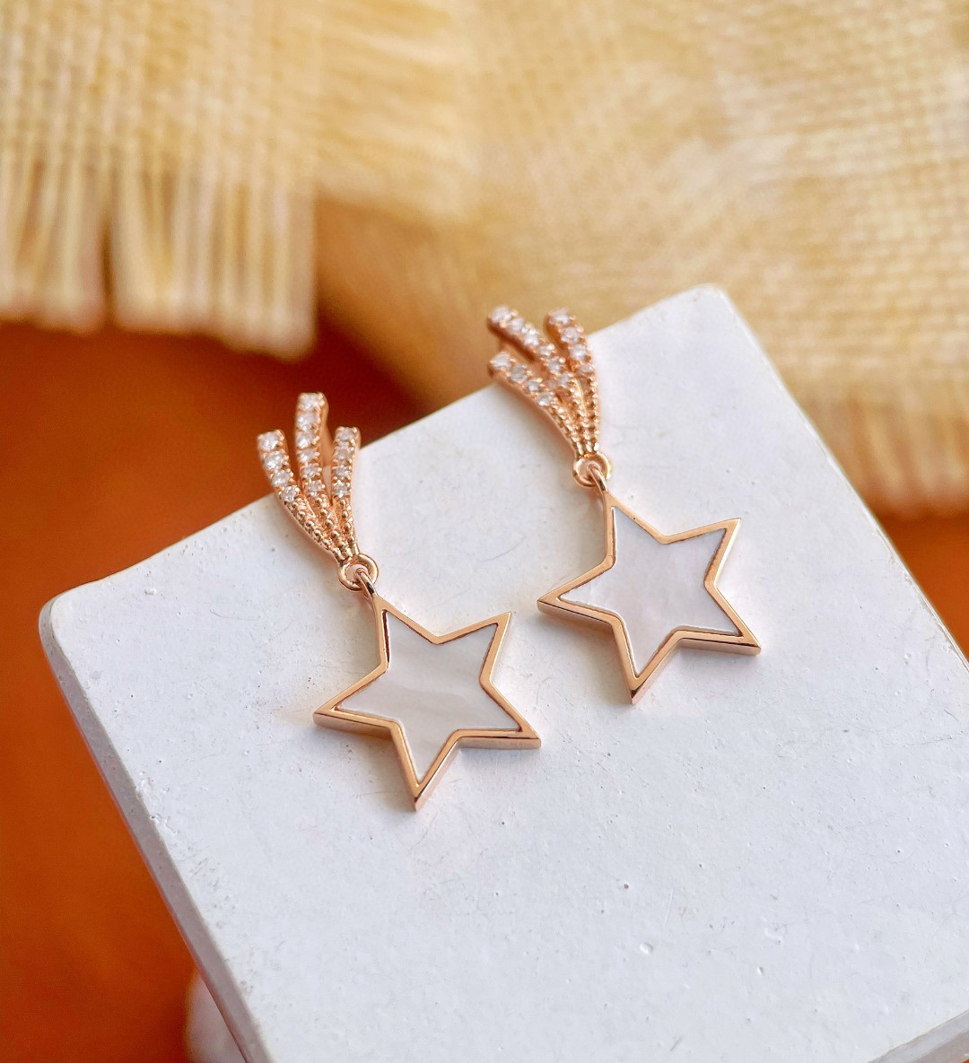 18K Mother of Pearl Diamond Earrings 