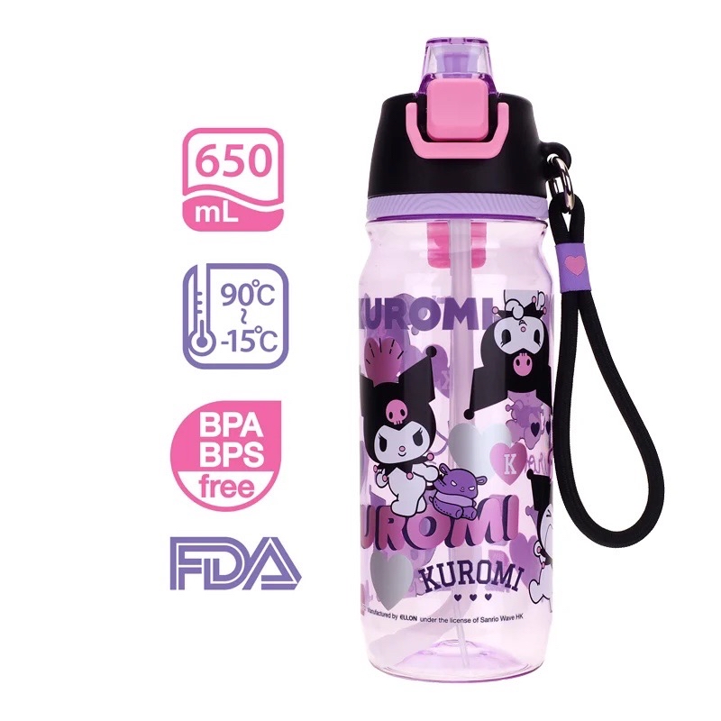 Kuromi 650ml BPA BPS Free 噴霧啜飲二合一水樽膠水樽(9-8475-1)