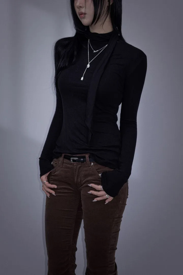 Cotton Tie-neck Long Sleeve