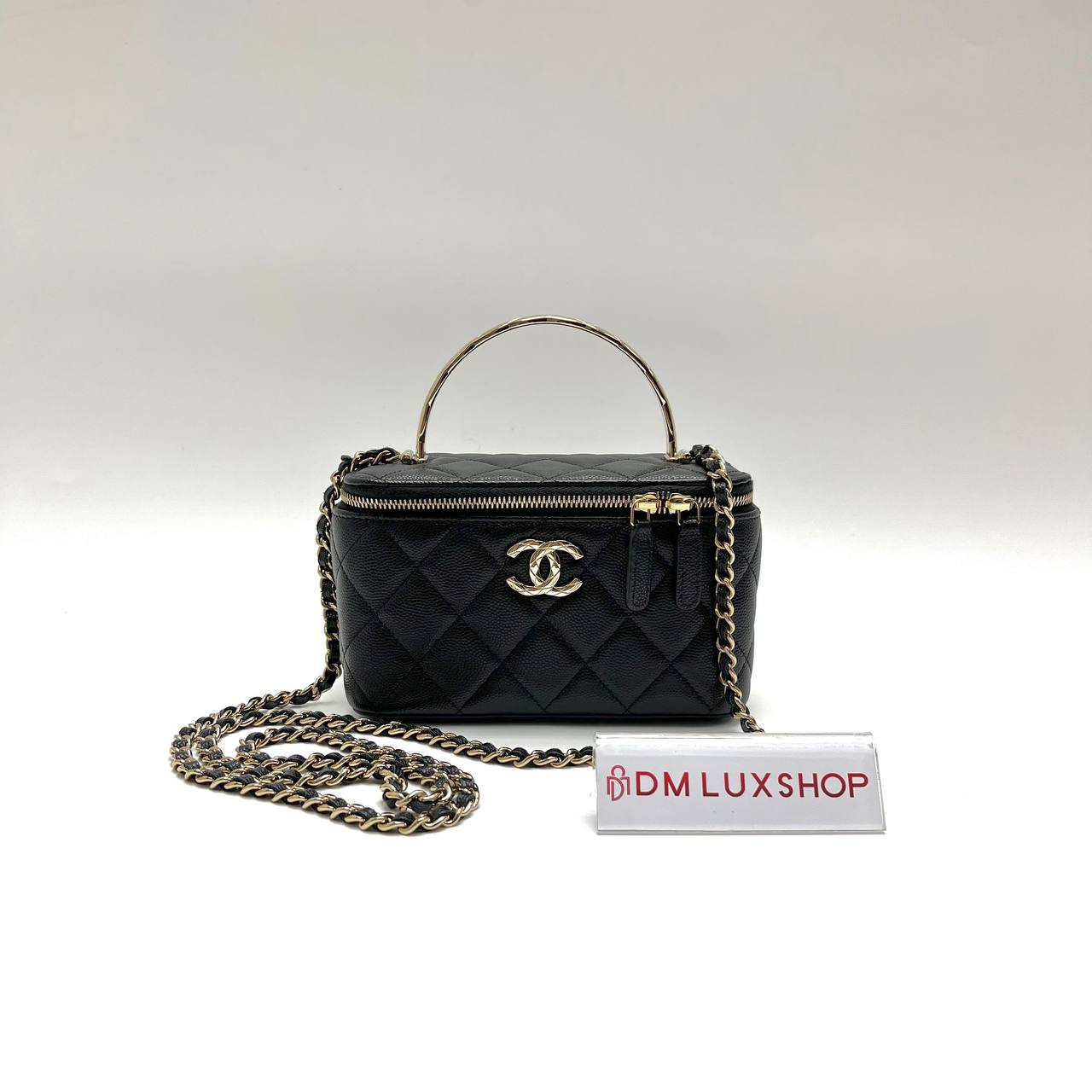 Chanel Black Caviar Vanity Case Top Handle GHW (Microchip)