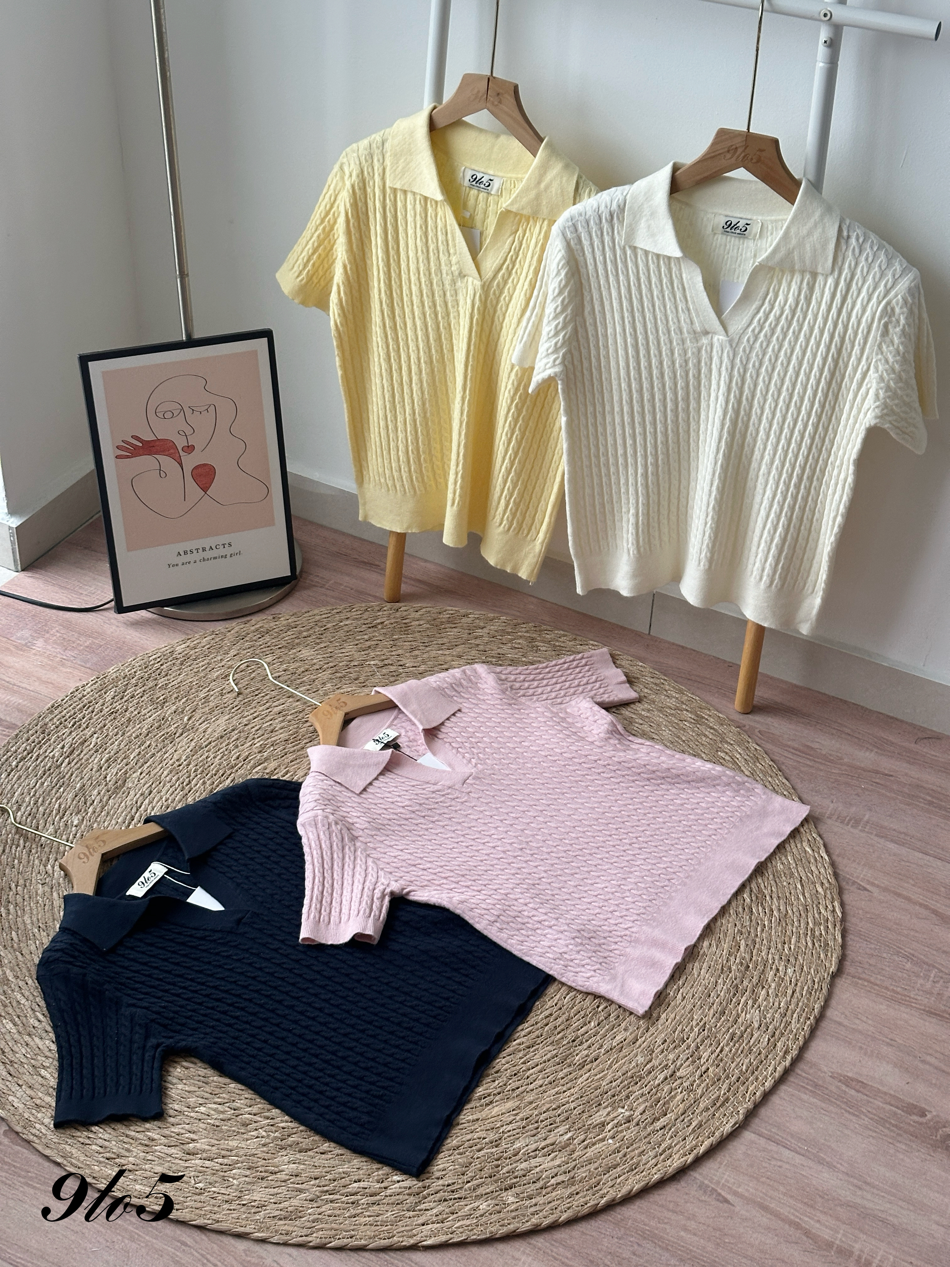 T4323 V Neck Knit Polo Top - 4 Colors 