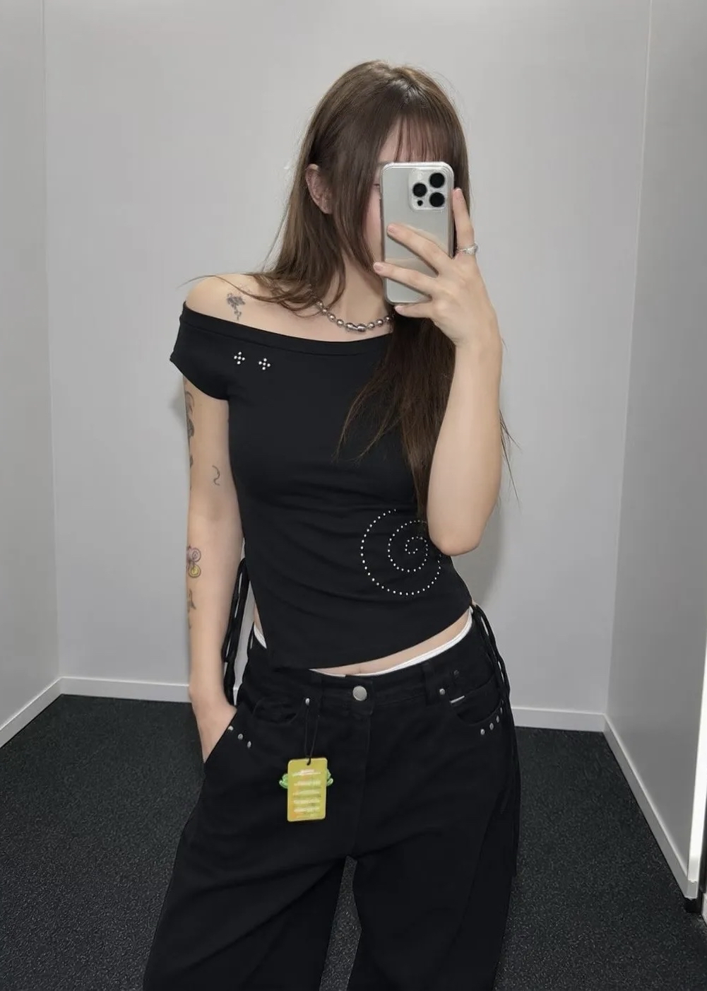 Rhinestone Asymmetric Side Slit Top