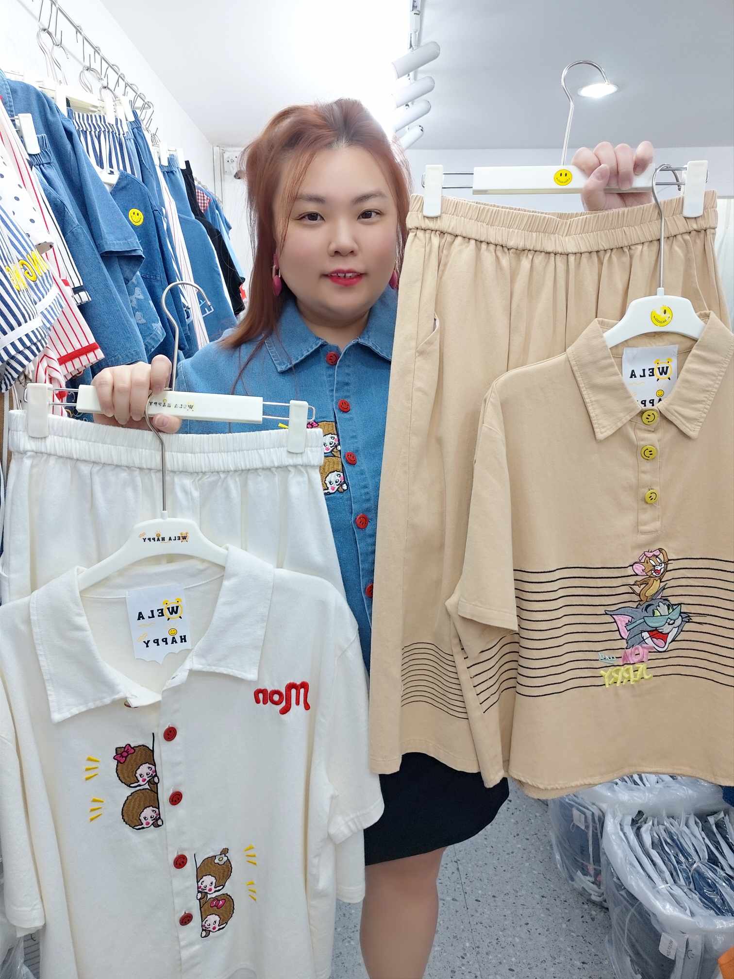 ENE07 卡通刺绣七分裤套装