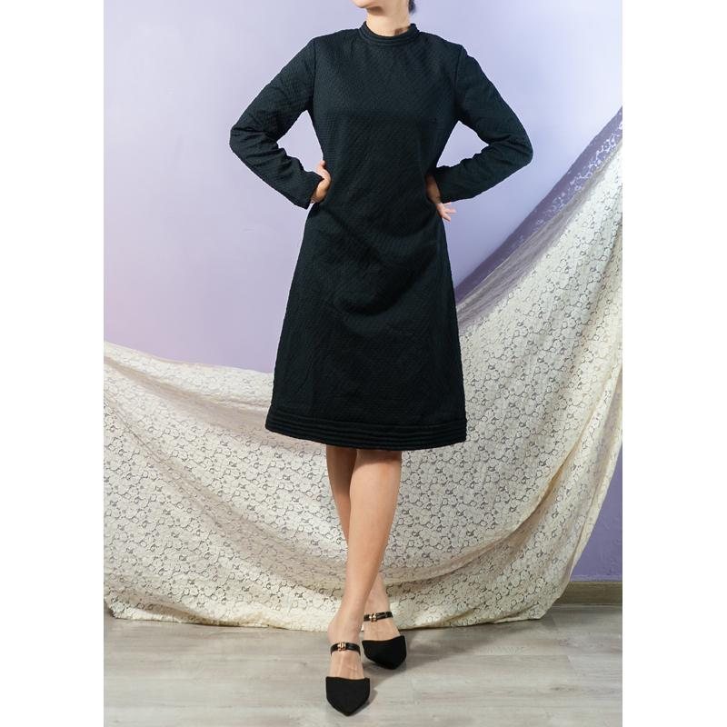 Vintage C.a. 1960s Knitted with Texture Little Black Dress / 60s MOD Winter Shift Dress(BG050)