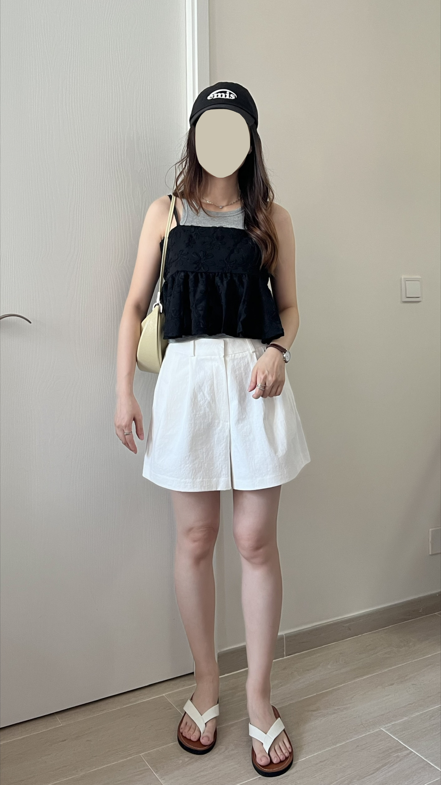 甜價仙氣花花兩穿吊帶背心 黑色