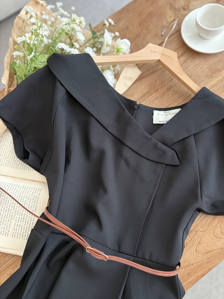 Sailor Collar Belted Dress (Black)