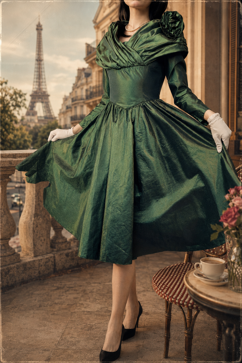 Rare! Vintage Olive Green 1980s does 1950s Cocktail Dress (MT2266)