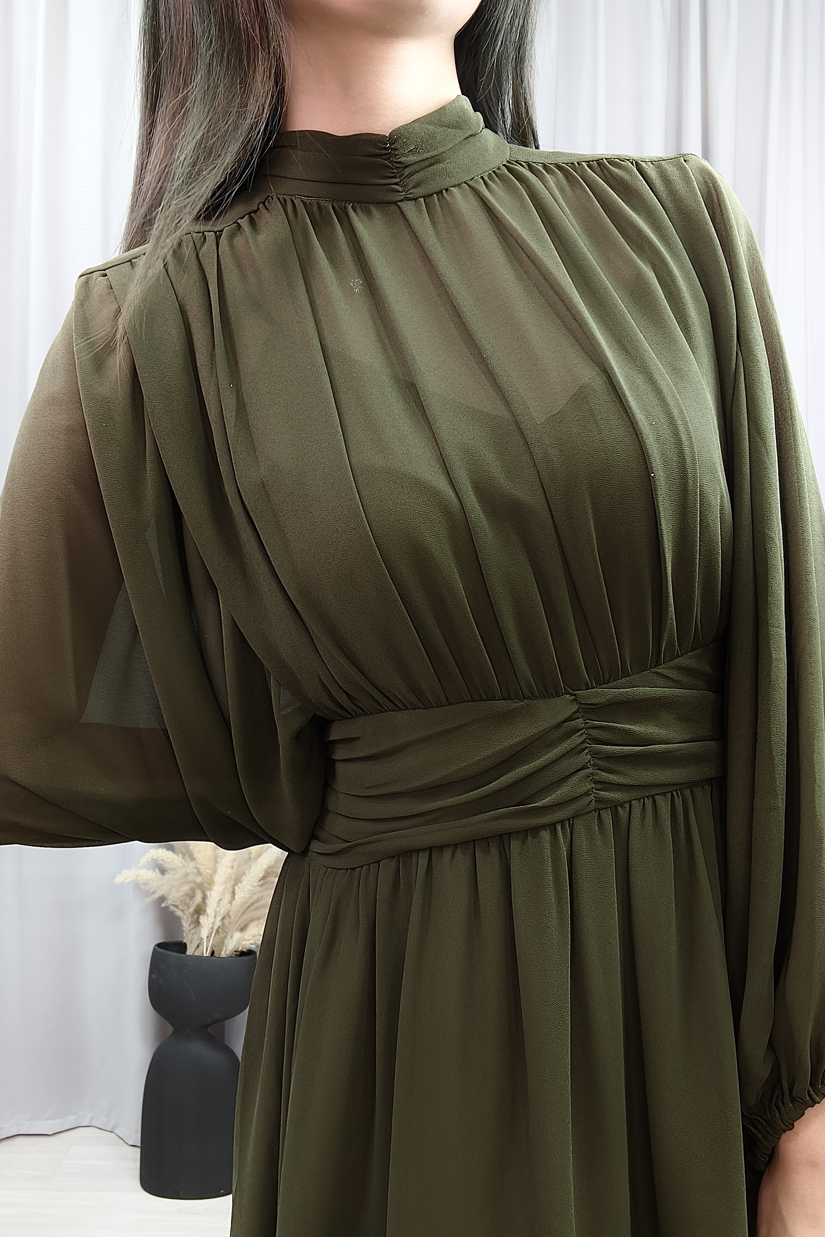 CD2103 Ethereal Pleat High-Neck Dress