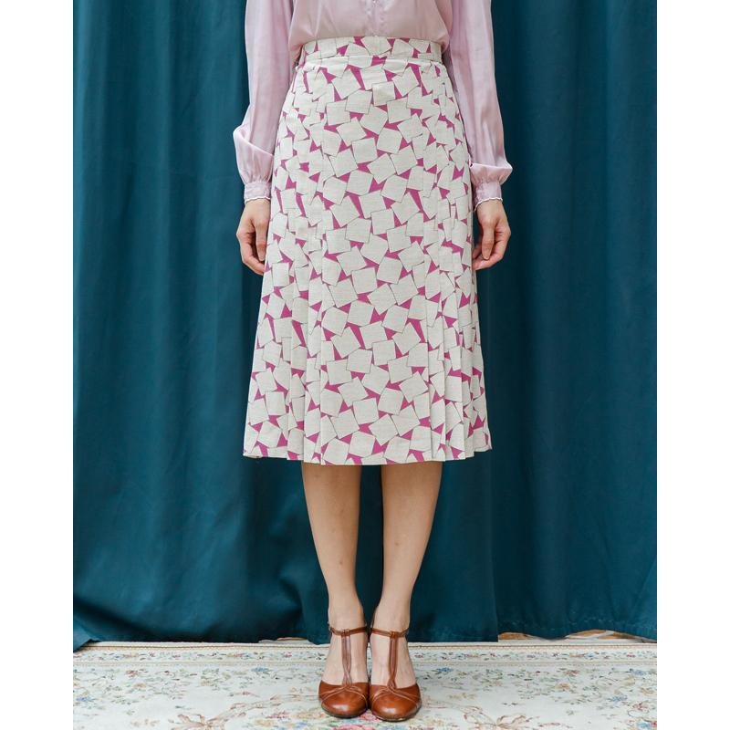 Vintage Japanese Pink and White Square Pattern Pleated Skirt - Waist 29~32" (MT1606-38)