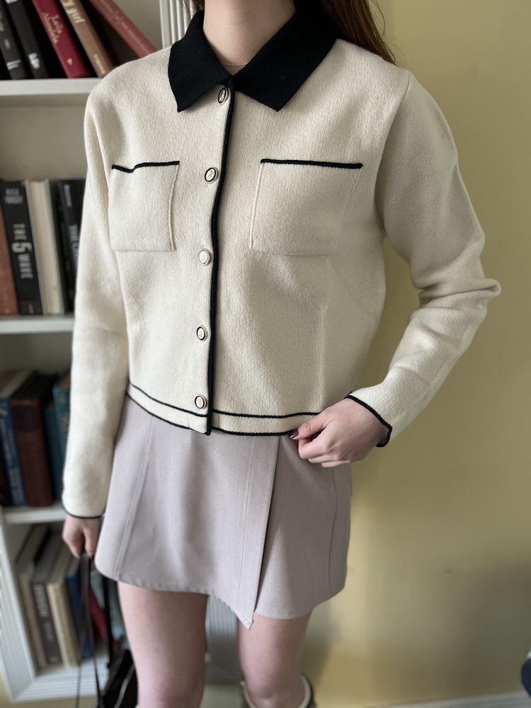 Elise Dual-Tone Cardigan (Cream)