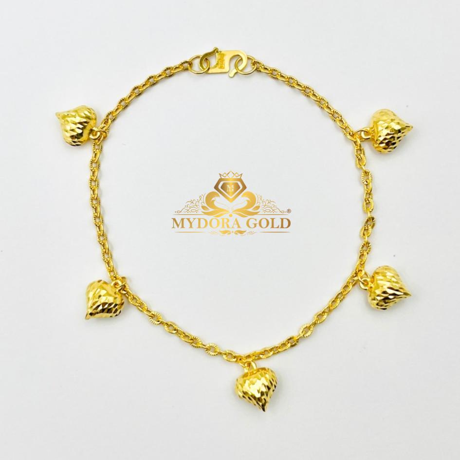 MYDORA Rantai Tangan Mini Sauh Matahari Gantung 5 Love Pahat | EMAS 916/22k