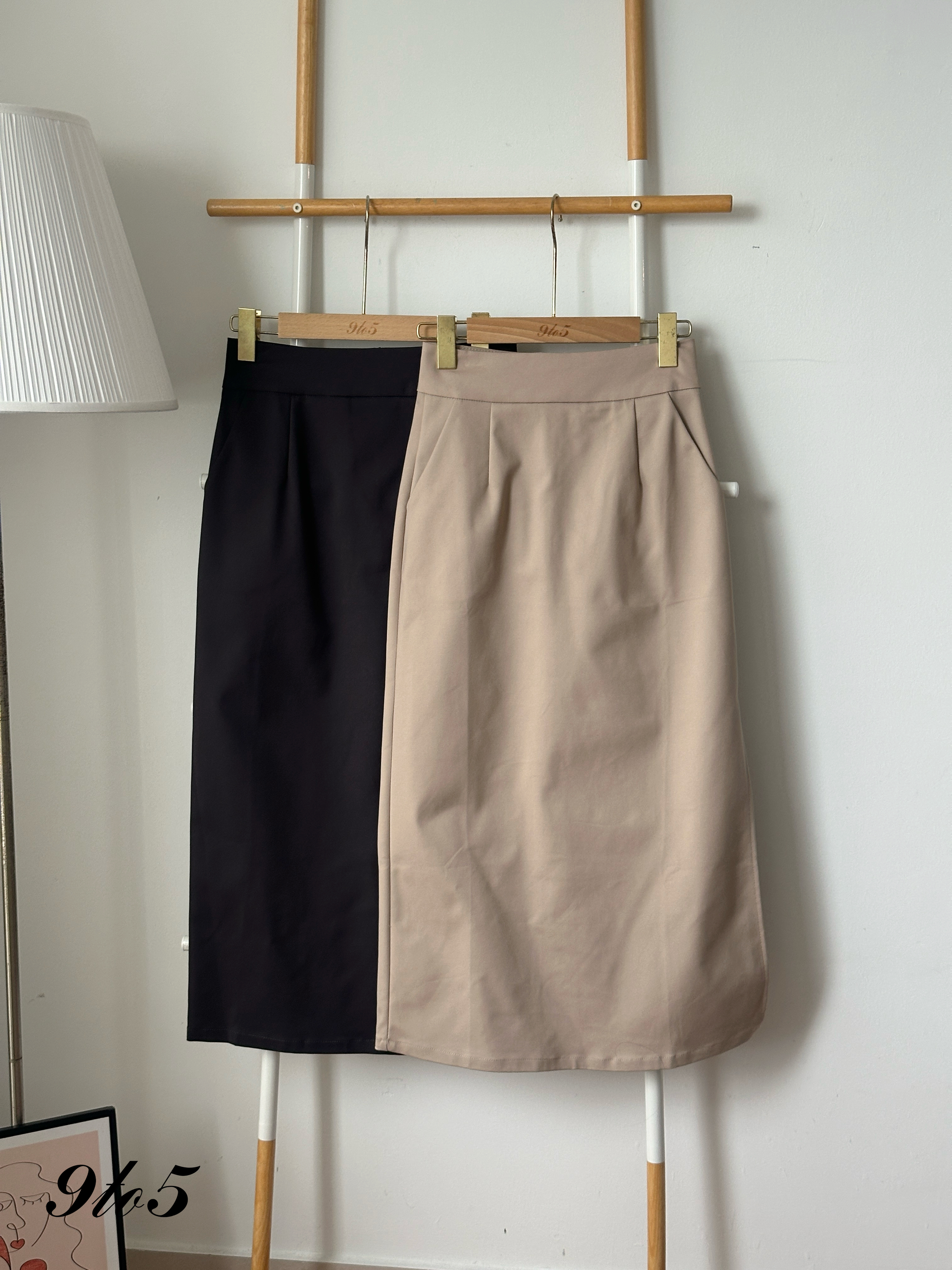 S1946 Long Pencil Skirt - Grey & Khaki