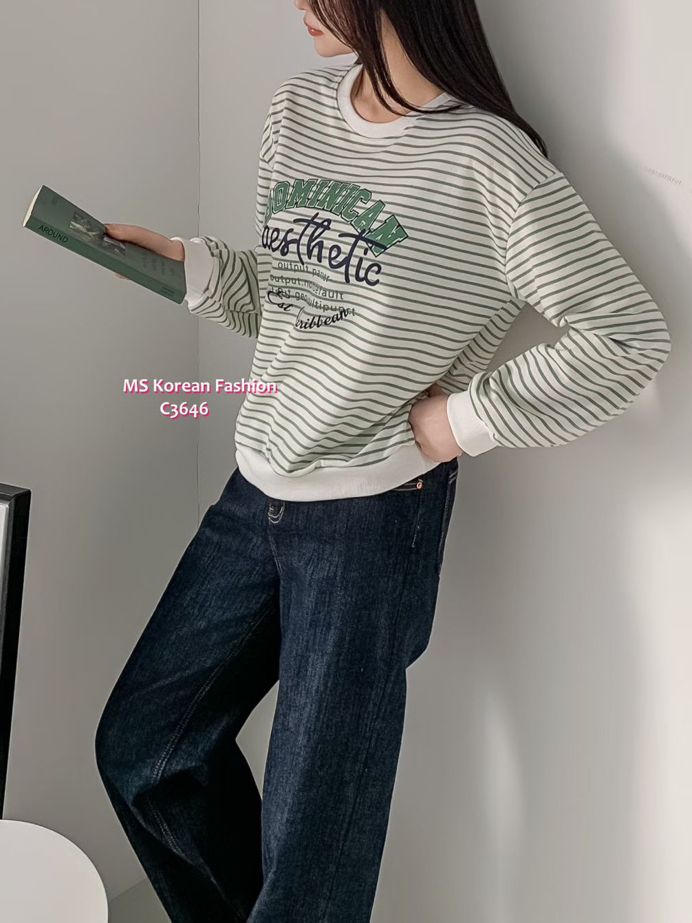 C3646 韓國🇰🇷靚色橫間字母print top