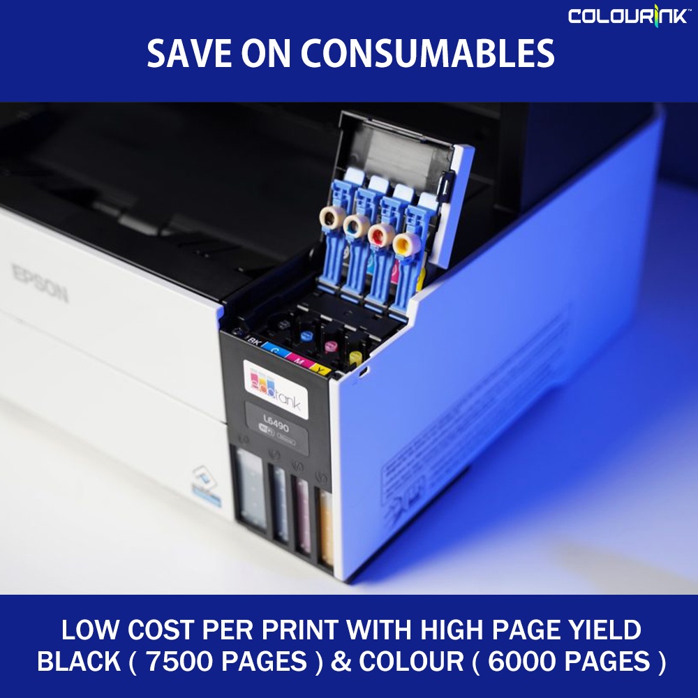 Epson Eco Ink Tank L6490 A4 4-in-1 Wifi Pigment Colour Photo Printer ADF Duplex FAX Mobile Similar L3250 L6460 GX6070