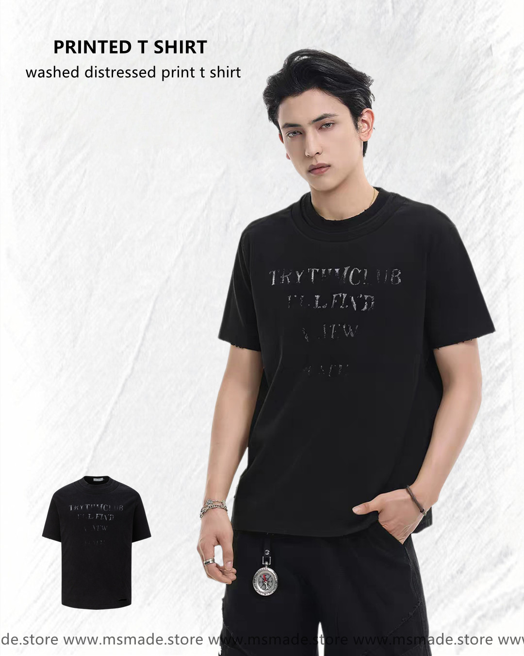 M27437洗水破邊印花T恤