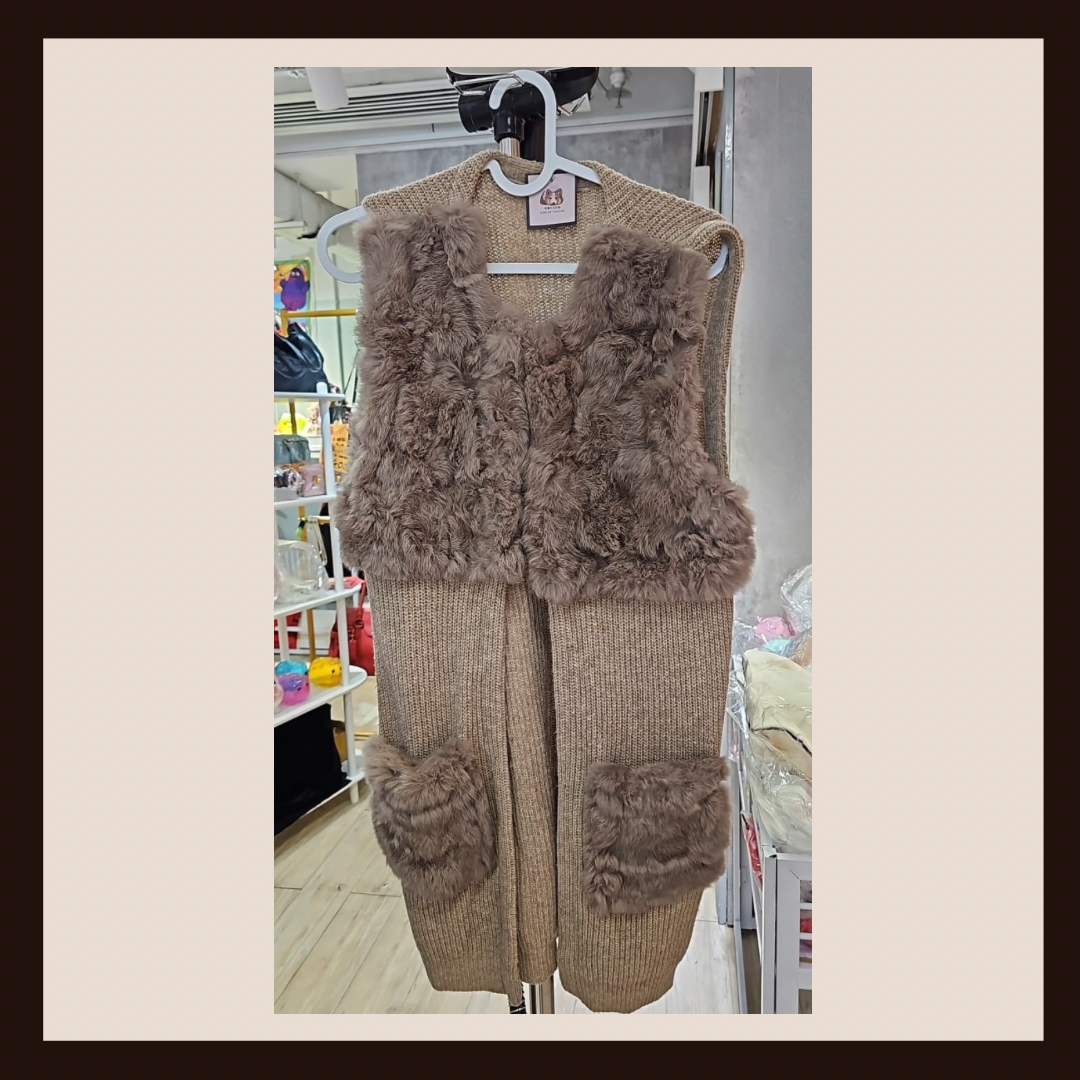 波希米亞風拼接仿皮草長款背心