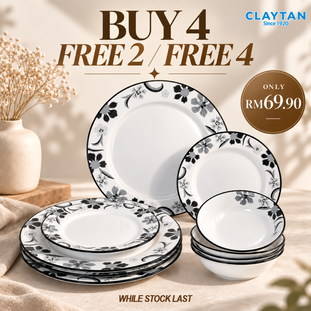 CLAYTAN Festive Flora Black Series 10pc Dining Set