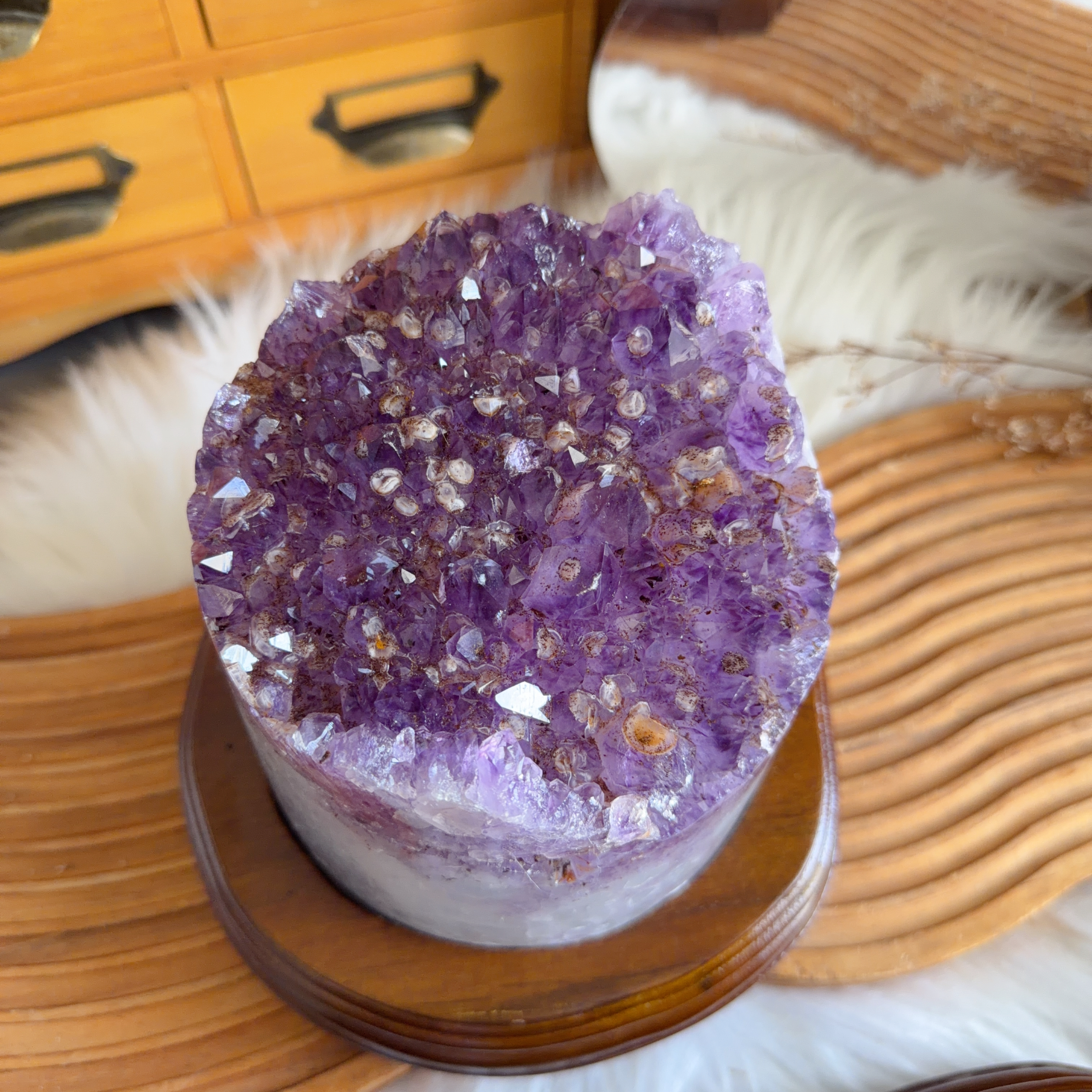 原皮紫晶共生稀有波波鈦晶擺件（包底座）