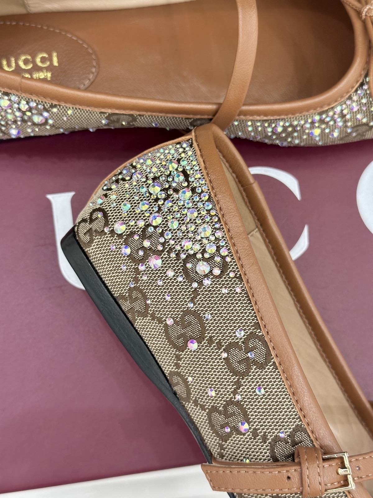 【原單】GUCCI GG Crystal Horsebit Ballet Flats 馬銜扣蝴蝶結彩鑽芭蕾鞋