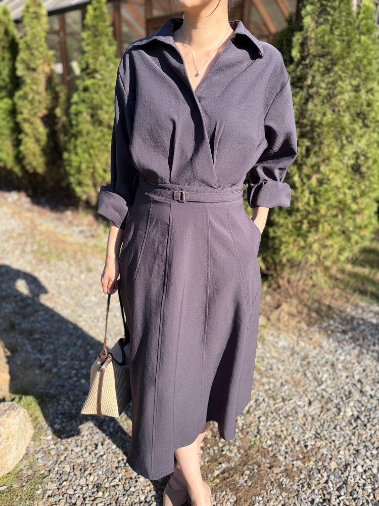 The Madeleine Belted Dress (Charcoal)