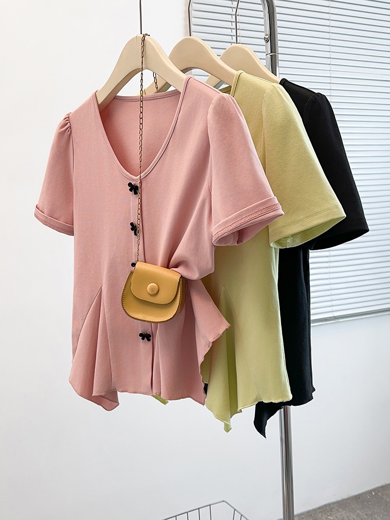 B225(36850) 韩系甜美风前排立体黑蝴蝶结腰边鱼尾3色上衣