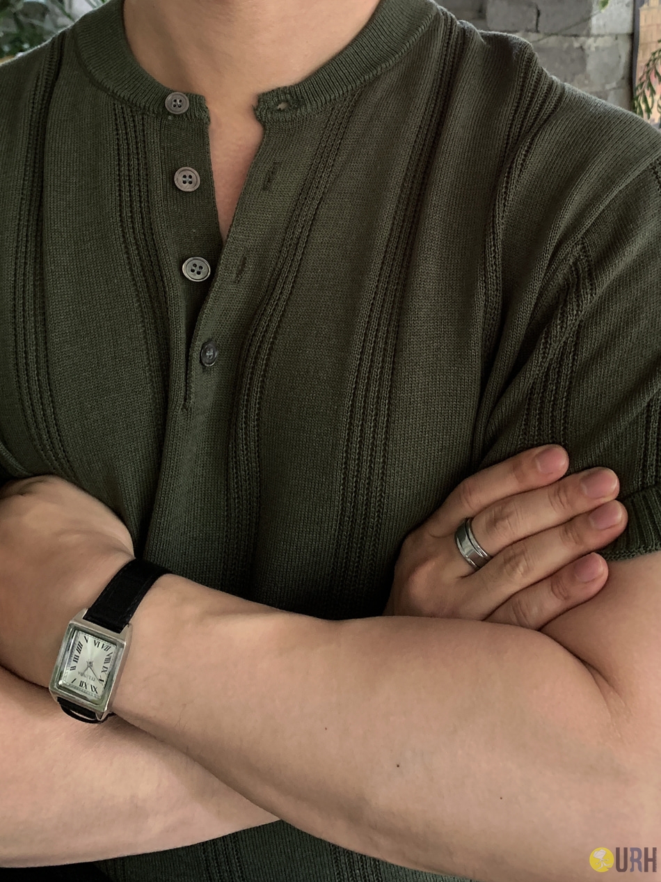 【100%保證韓國直送】French Linen 輕盈修身高透氣亨利領條紋針織衫 👕 [7 color] RL115036