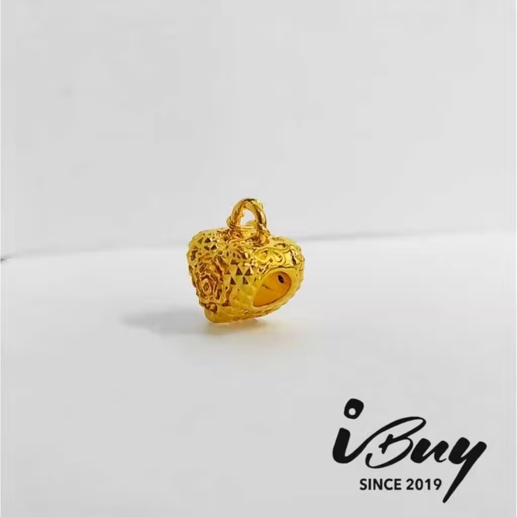 916 HARD GOLD DIAMOND CUT LOVE LOCK CHARM BEAD 916 硬金 菱格爱心锁串咀