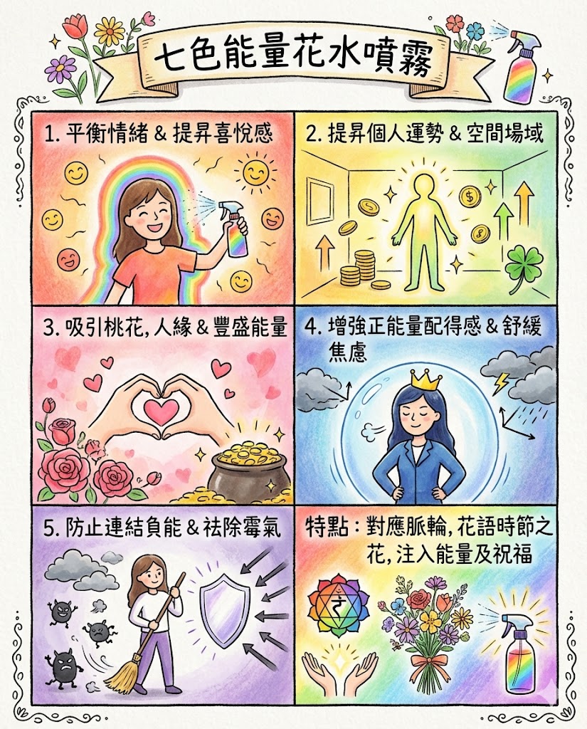 🌈 七色能量花水噴霧｜平衡脈輪、提升運勢、招財招桃花 ✨
