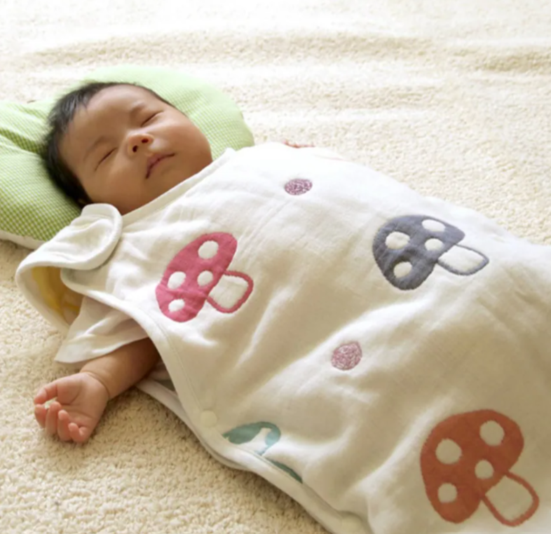 日本直送 Hoppetta - 日本製 10mois 經典蘑菇六重紗睡袋 (Baby Size現貨)