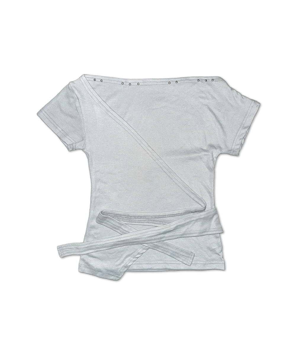 Studded Off-Shoulder Wrap Top