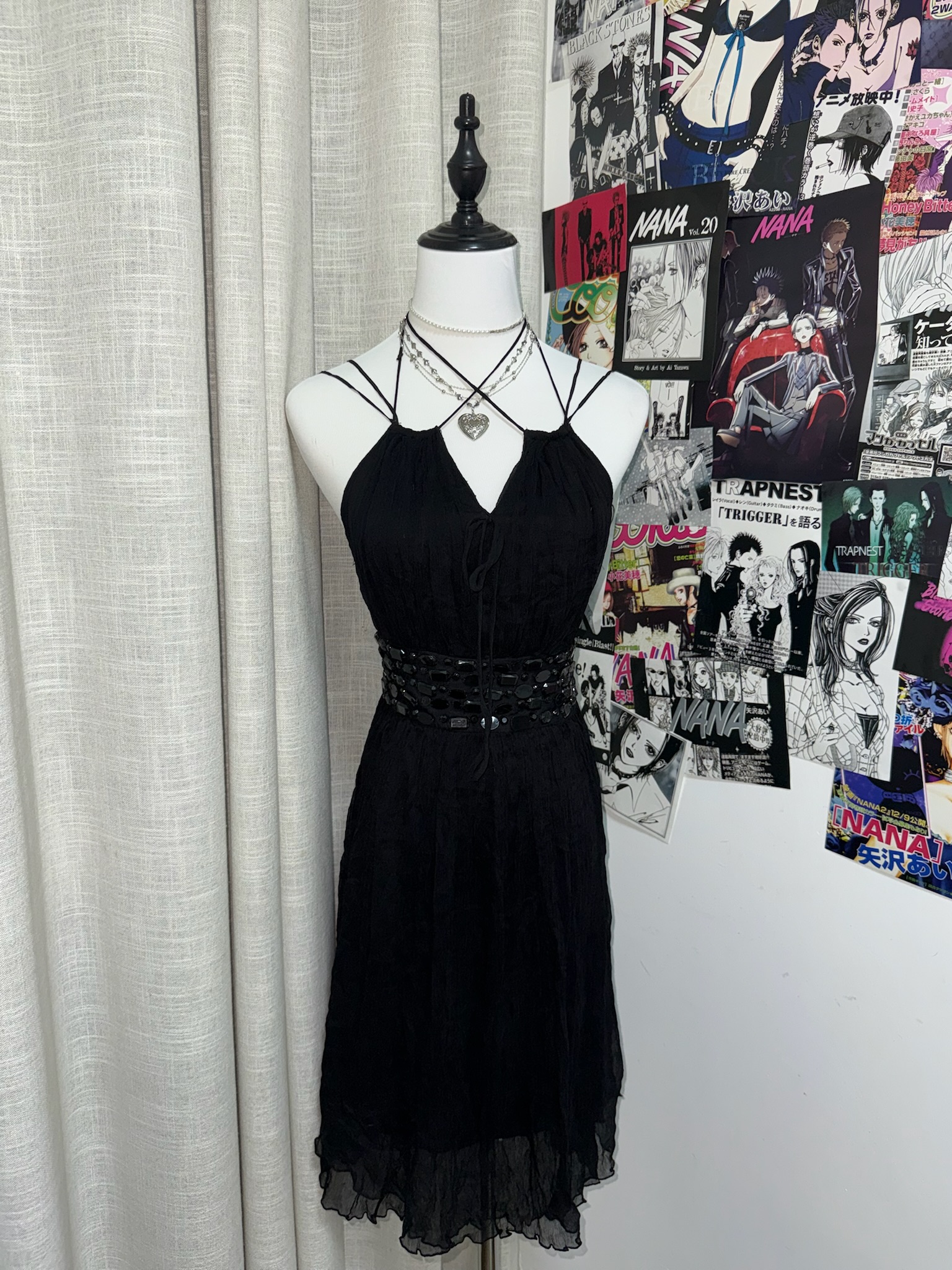 Beaded Waist Chiffon Dress 