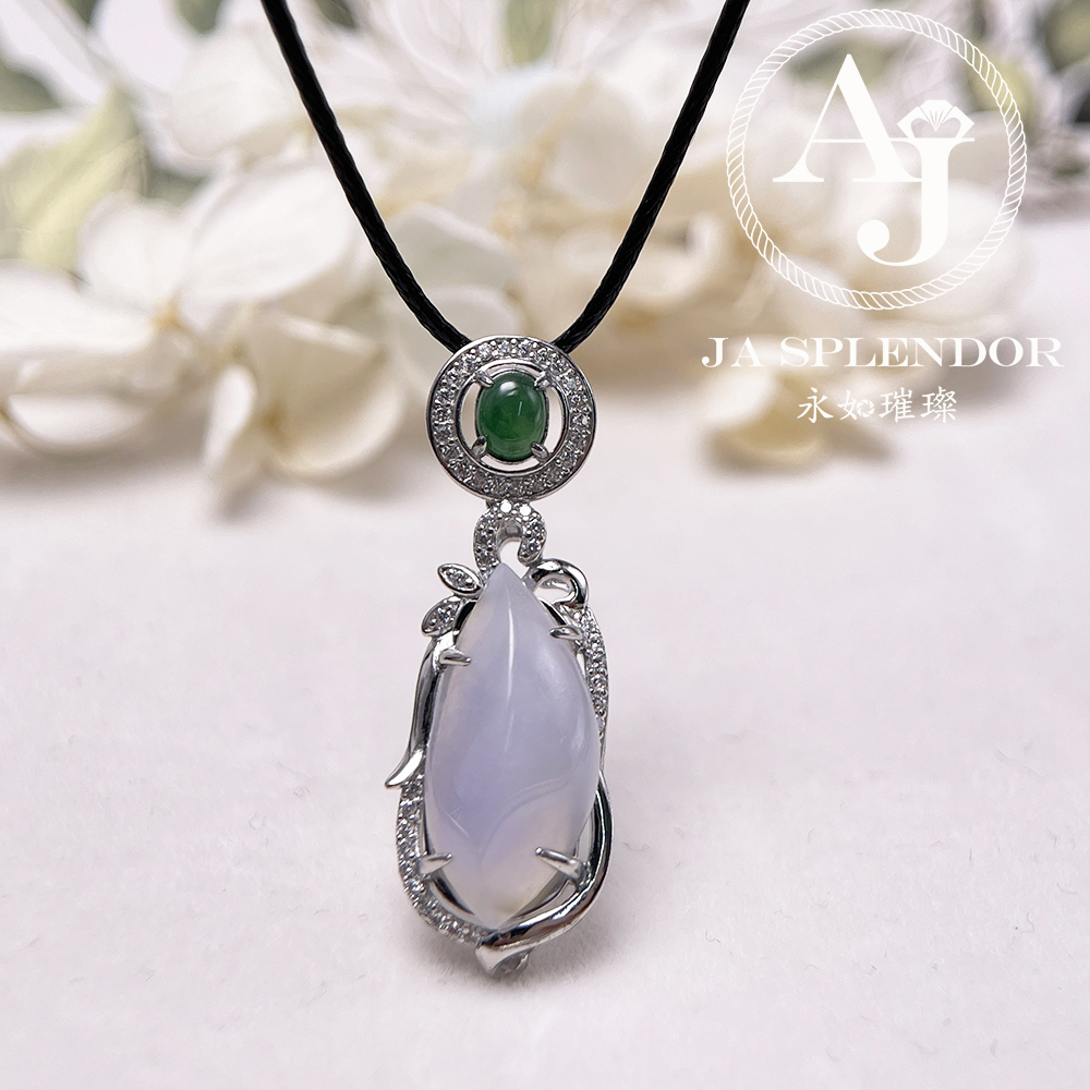 JNS-50 天然翡翠A 冰種紫羅蘭隨型綠色頂珠吊墜