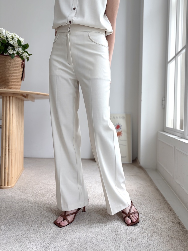 Topstitched Cooling Slacks (Ivory)