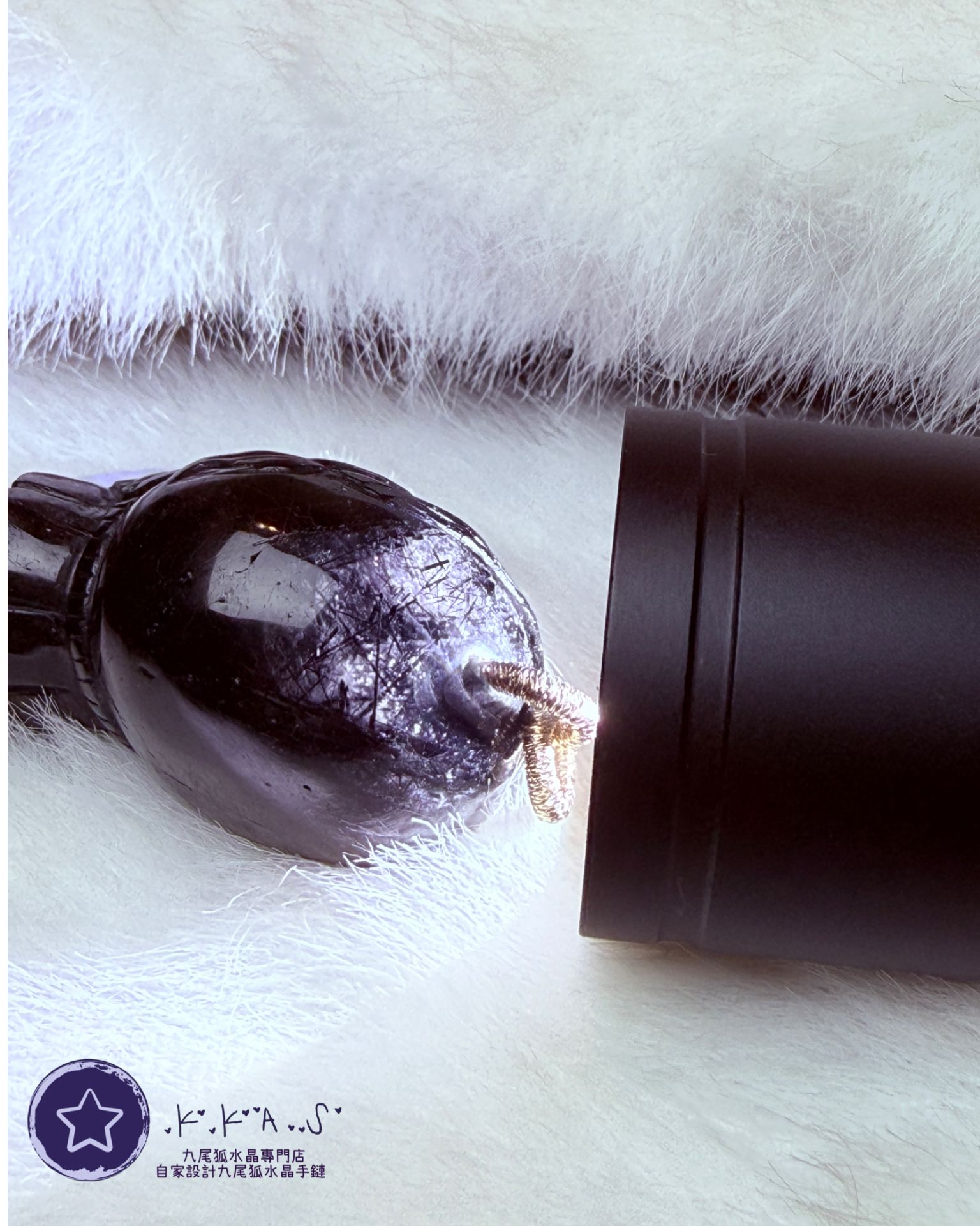 K00221 黑髮晶 錢袋狐 - 吊墜/手牌兩用款