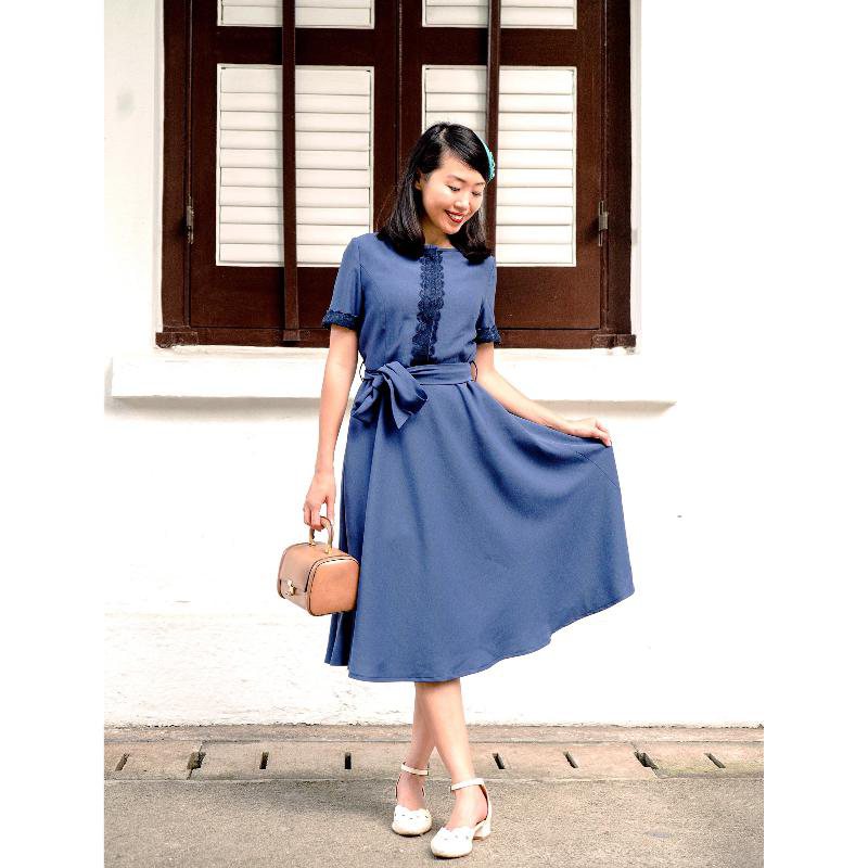 (SOLD OUT) Vintage Inspired Indigo Lace Dress (FM047)