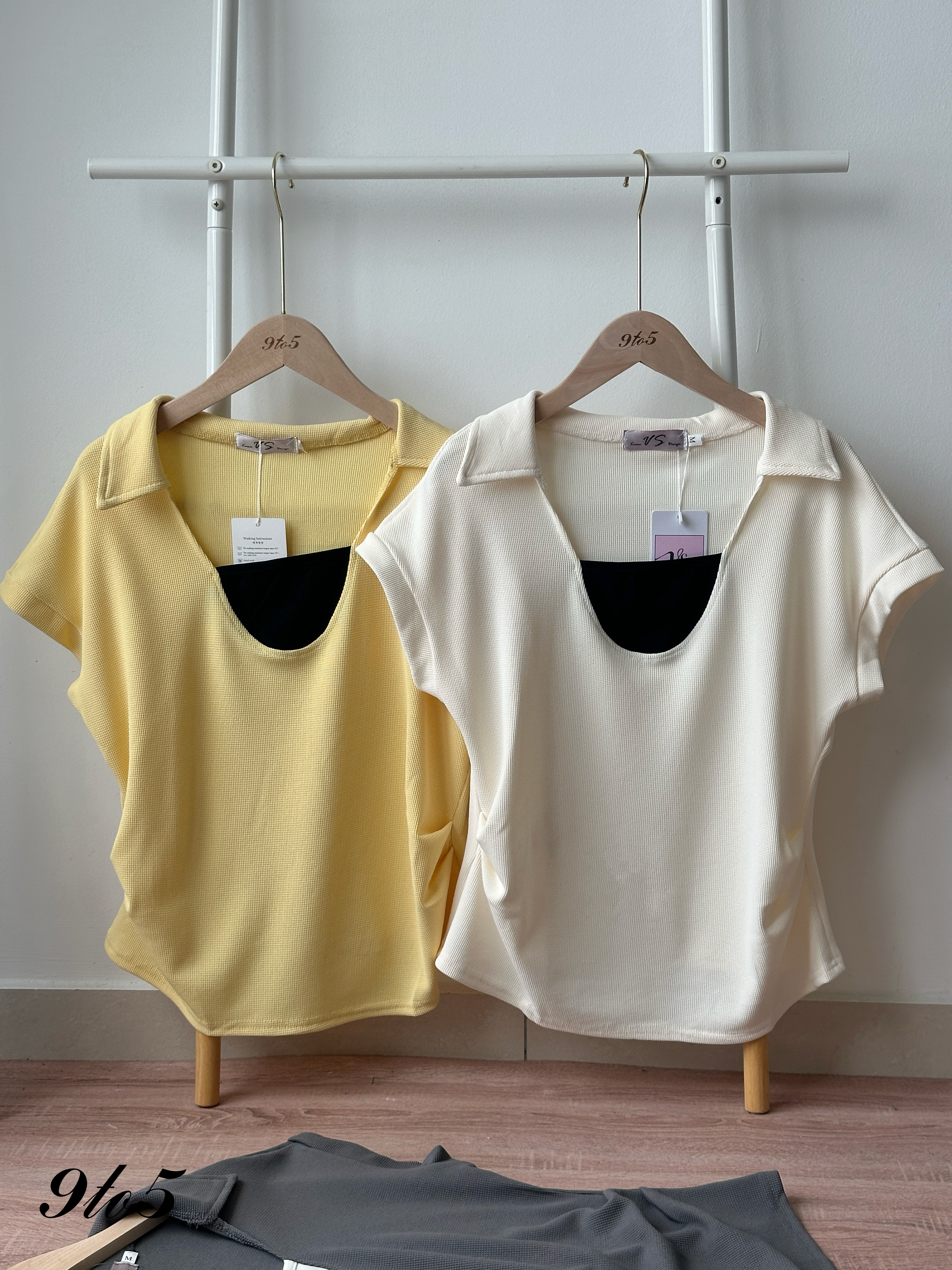 T4416 Fake Two-Pieces Ruched Knit Top - 3 Colors 