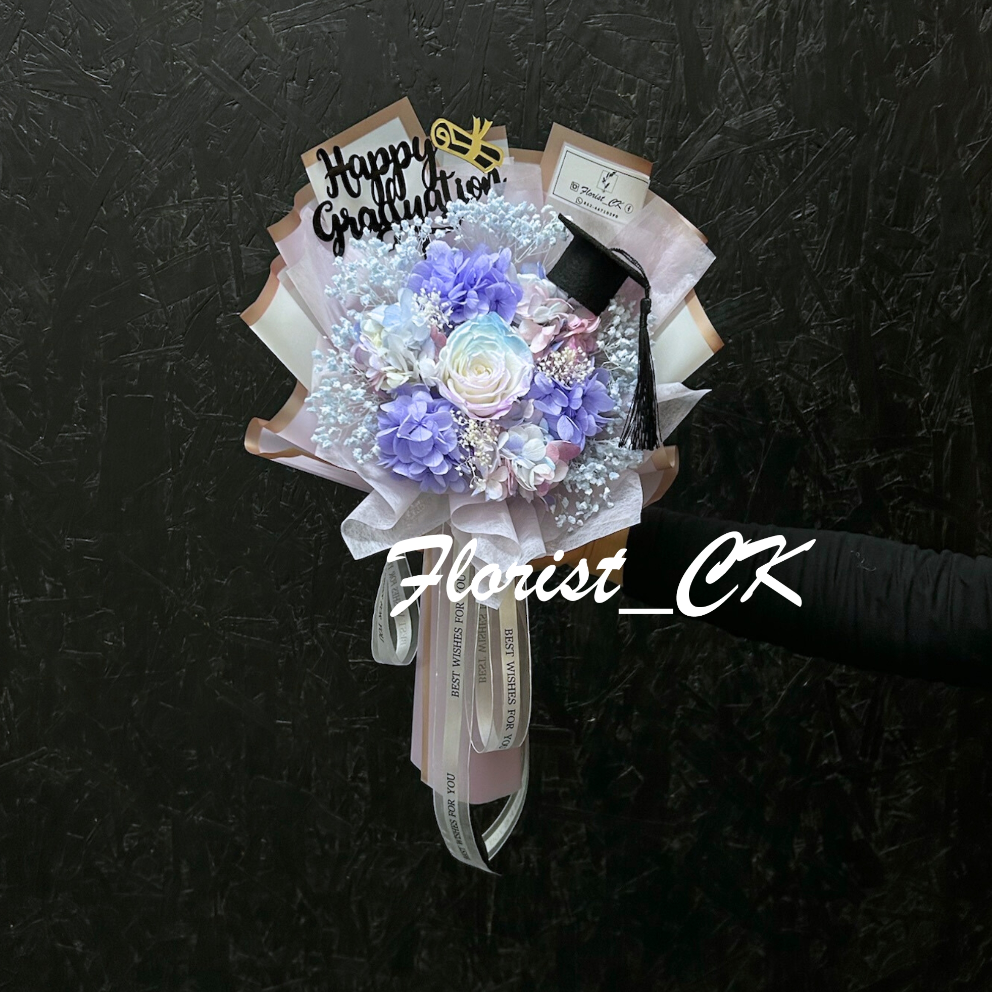 Mini Fantasy Blue & Purple 滿天星版｜永生玫瑰花束 (1 朵；預訂款) 請留意，此款會用偏藍一些的滿天星