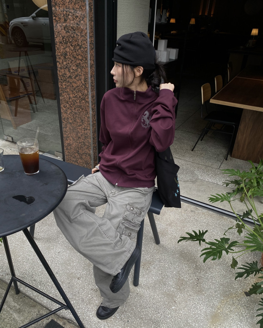 Graphic High-Neck Zip-Up